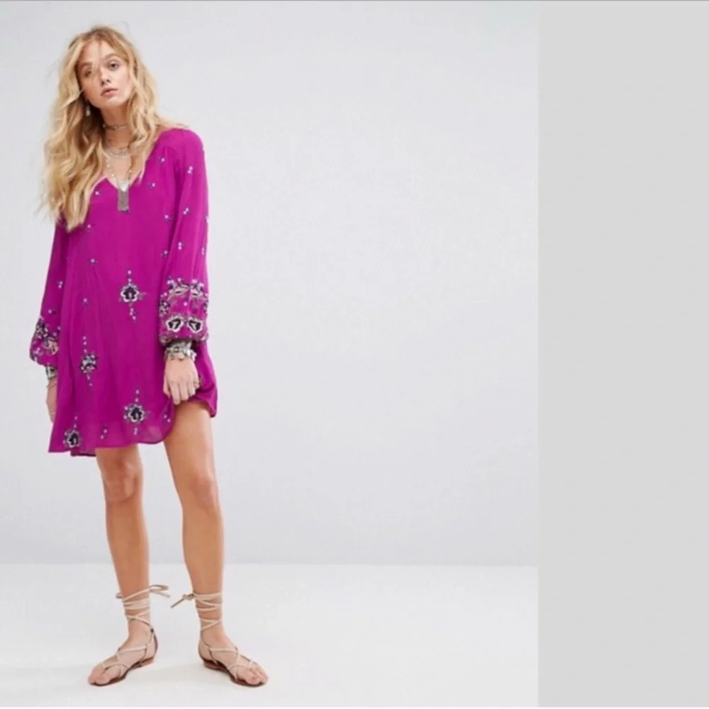NWT FREE PEOPLE OXFORD FLORAL EMBROIDERED DRESS Boho Indie Y2K Gypsy Cottagecore